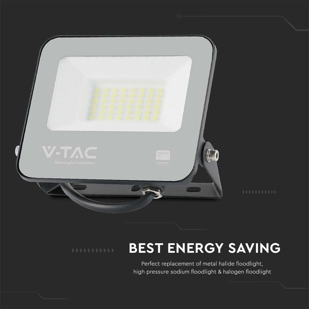V-Tac 30W LED projektør - 185LM/W, arbejdslampe, udendørs, høj effektivitet og vandtæt (IP65)