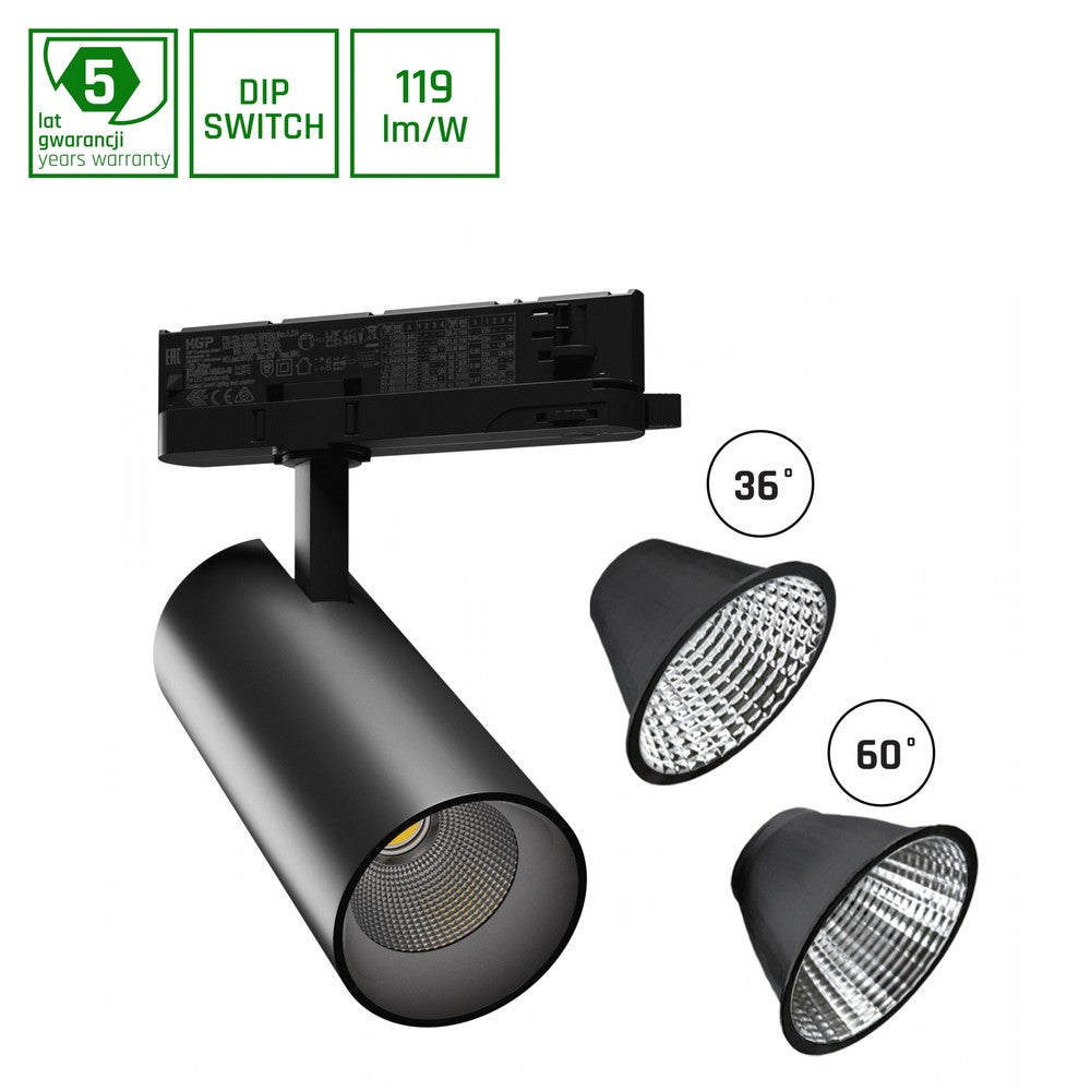 Spectrum Sort Skinnespot med Spredningsgrader, RA90 og 3-faset Effekt på 15/50W - 230V Input og 1500/2500lm