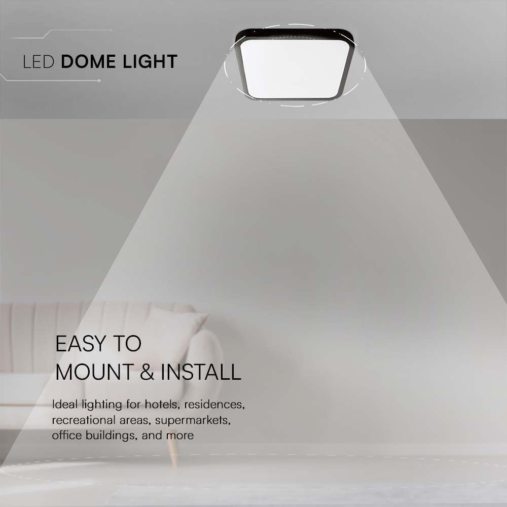 V-Tac 18W LED loftslampe - 25 x 25cm, sort kant, inkl. lyskilde - Effekt: 18W - Input: 230V - 1830lm - RA80