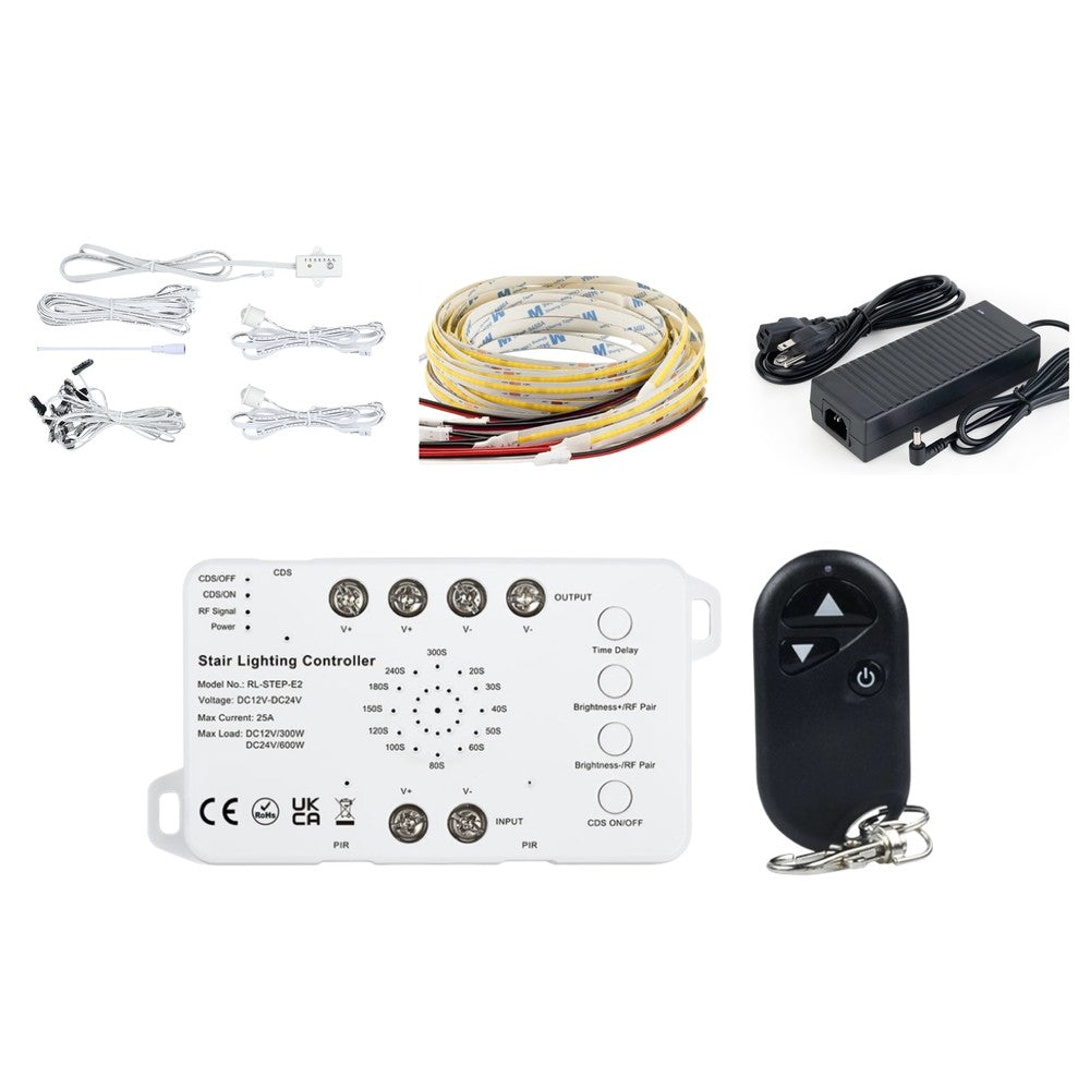 Trappe LED COB stripsæt med sensor og fjernbetjening - Op til 16 trin, 11W pr. trin, 24V, IP20, effekt 176W