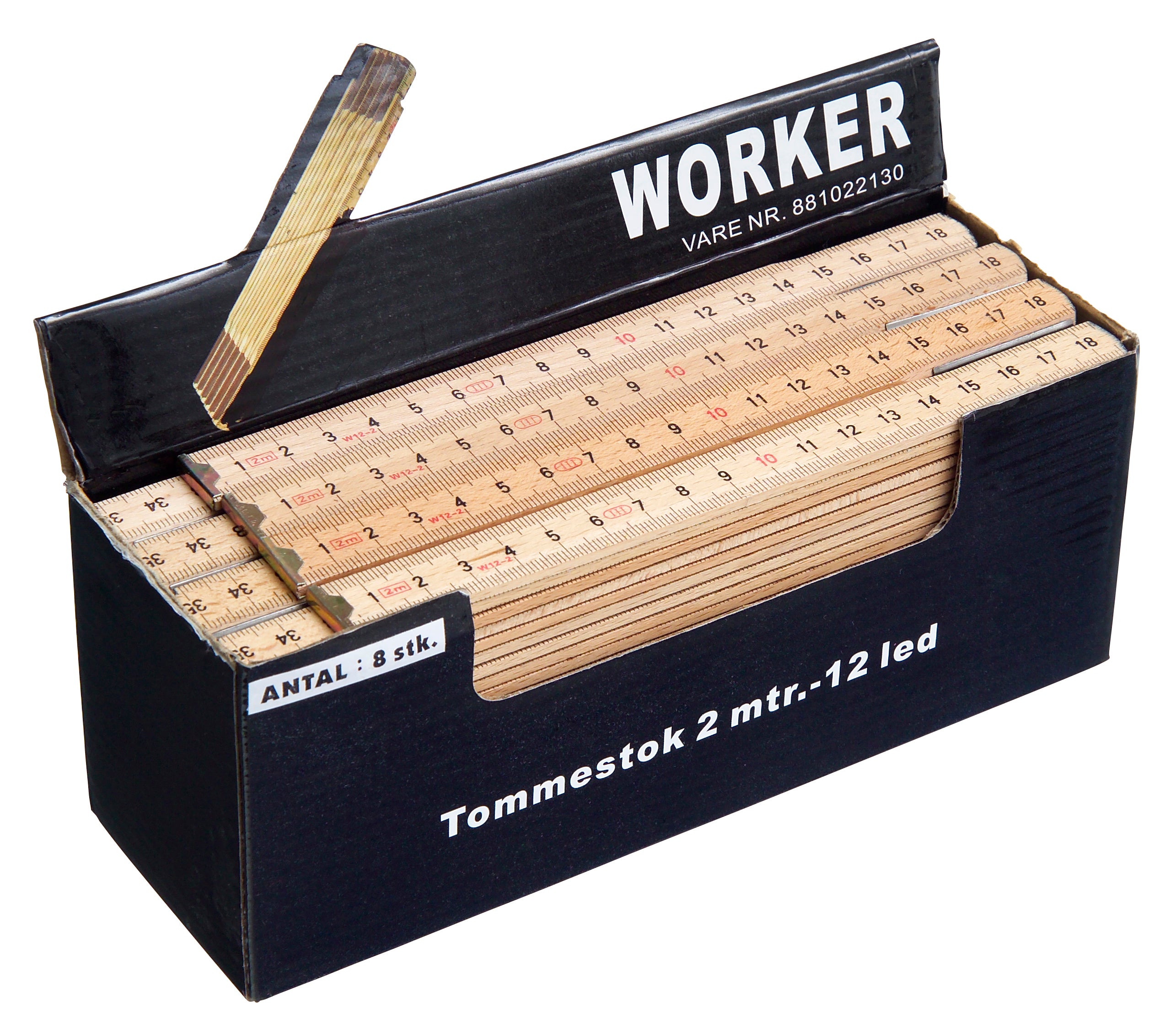 WORKER tommestok, træ, 12 led, 2 m