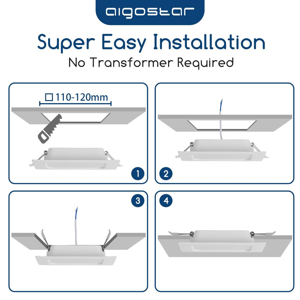 Bagbelyst Indbygningsspot LED E6 9W 4000K 1000lm - Kvadratisk, 230V, RA80, 3 års garanti
