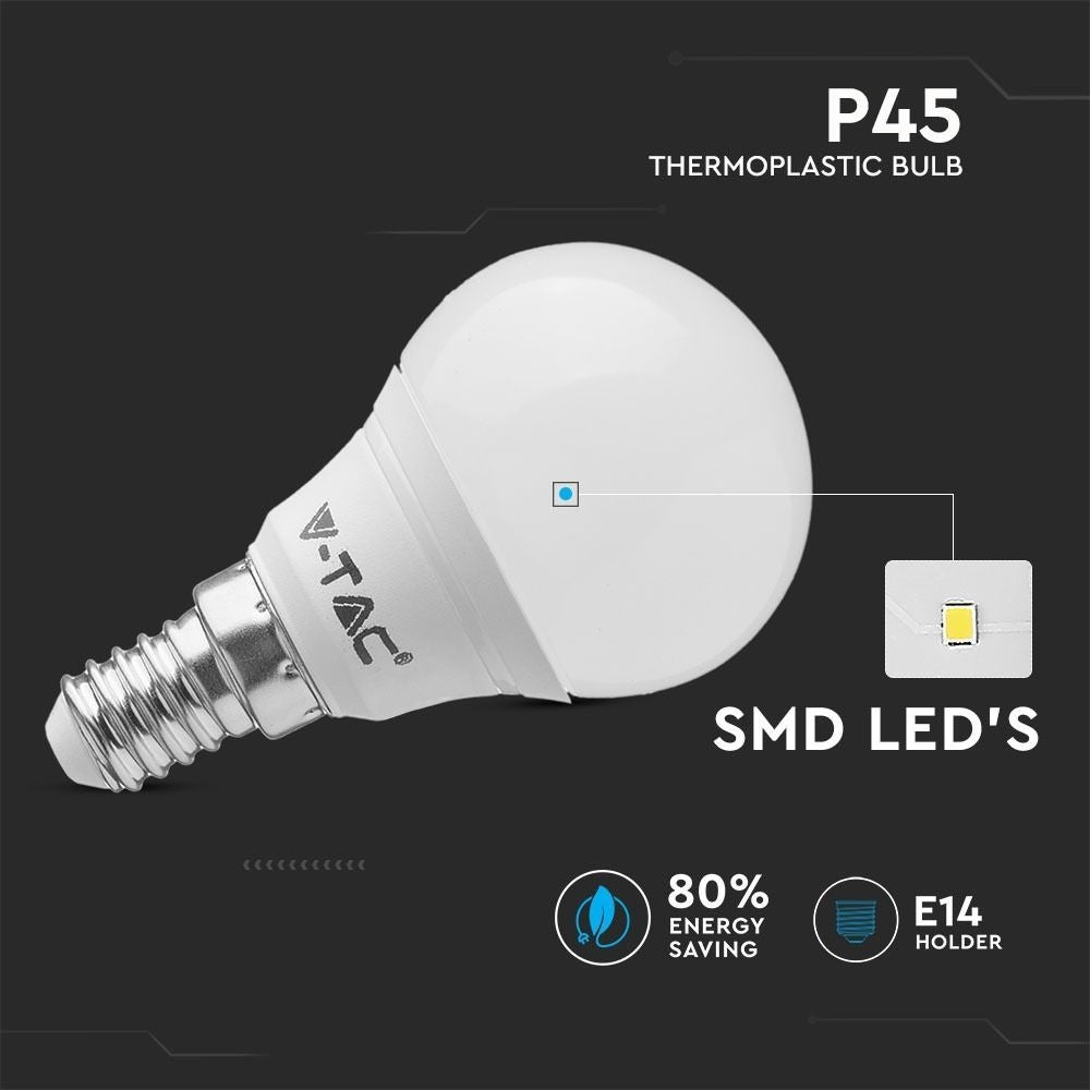 V-Tac 4W LED pære - P45, E14, 320lm, RA80, 230V