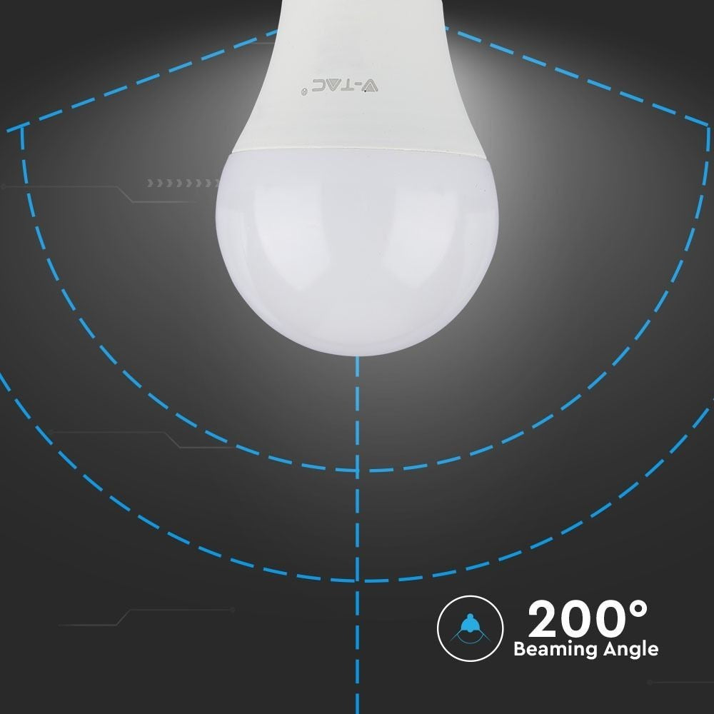 V-Tac 9W LED pære - 200 grader, A60, E27, 806lm, RA80