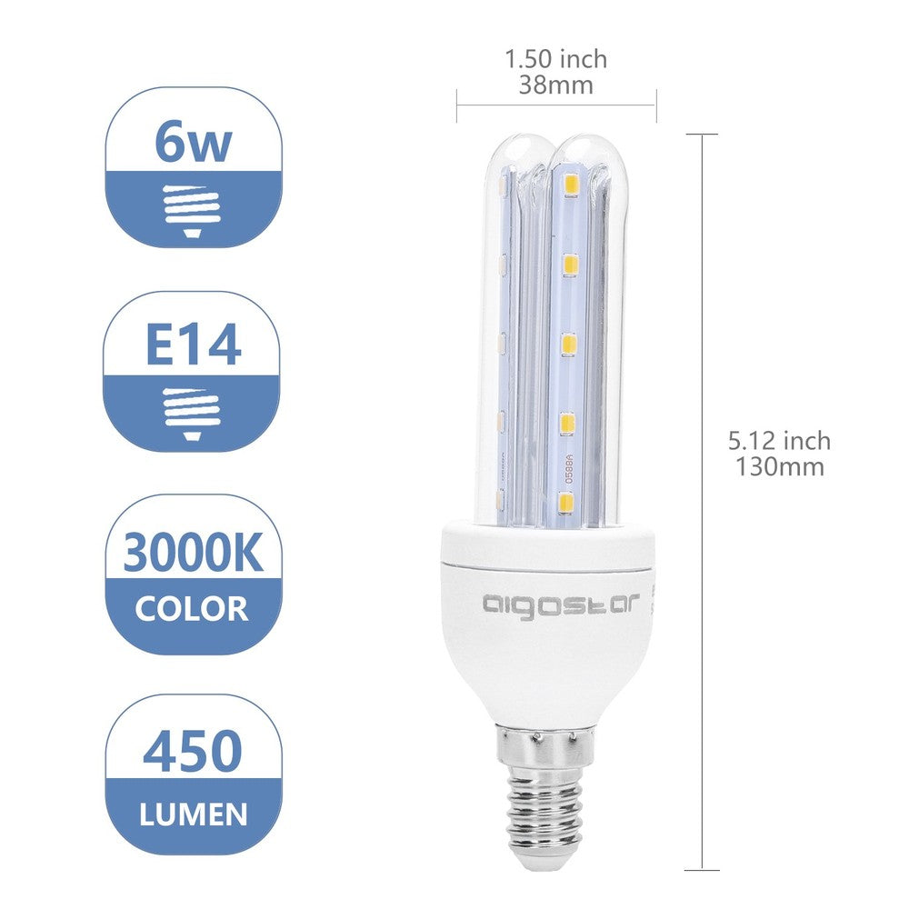 LED pære B5 T3 2U 6W E14 3000K - Erstatter 42W, 510lm, RA80, 3 års garanti