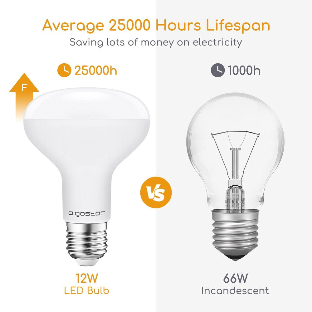 LED-pære A5 R80 E27 12W 3000K, erstatter 81W, 1170lm, RA80, 230V, 3 års garanti