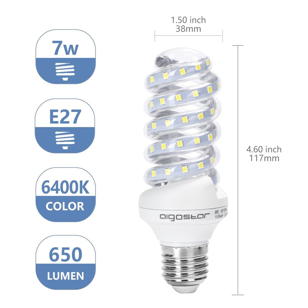 LED B5 Spiral 7W E27 3000K 620lm RA80 3 års producentgaranti