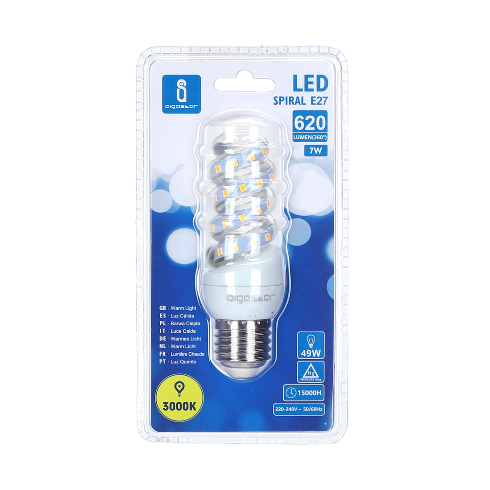 LED B5 Spiral 7W E27 3000K 620lm RA80 3 års producentgaranti