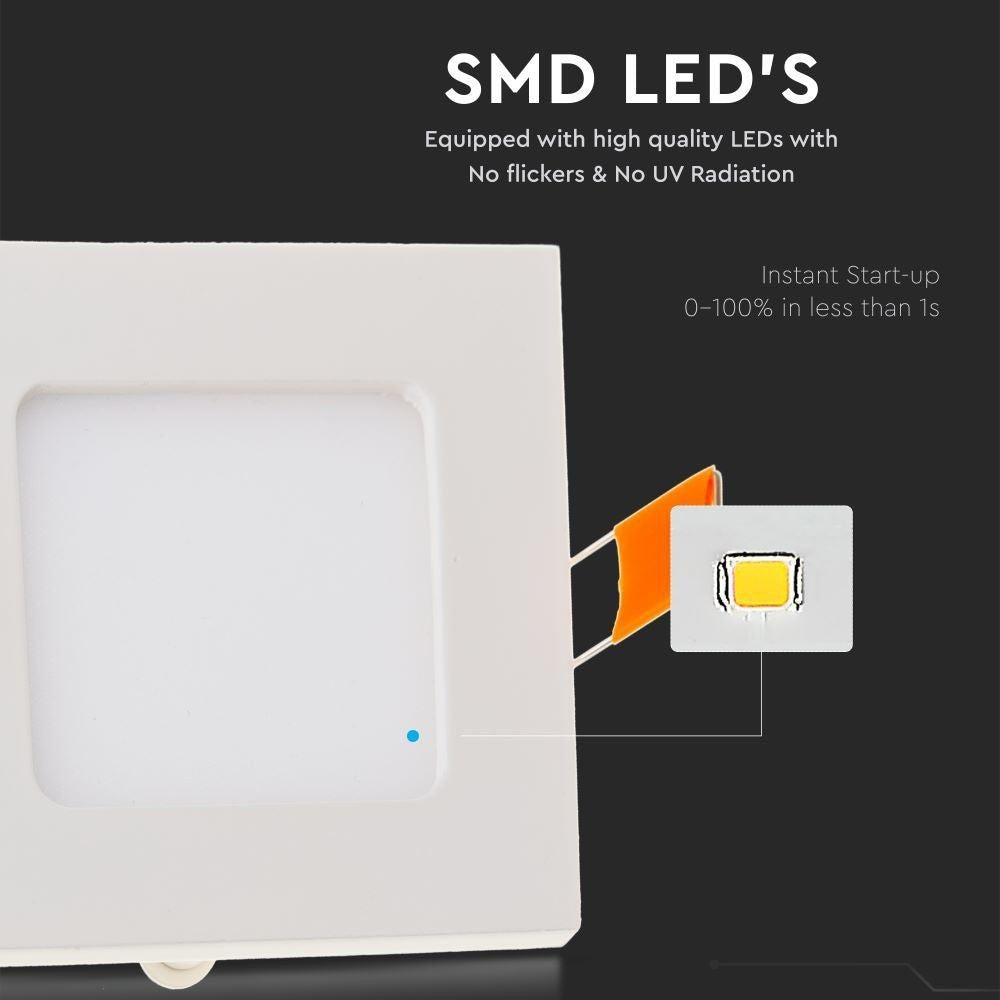 V-Tac 18W LED indbygningspanel - Hul: 20,5 x 20,5 cm, Mål:22,5 x 22,5 cm, 230V, 1500lm, RA80, Flicker free