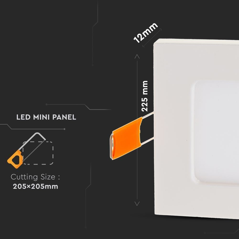 V-Tac 18W LED indbygningspanel - Hul: 20,5 x 20,5 cm, Mål:22,5 x 22,5 cm, 230V, 1500lm, RA80, Flicker free