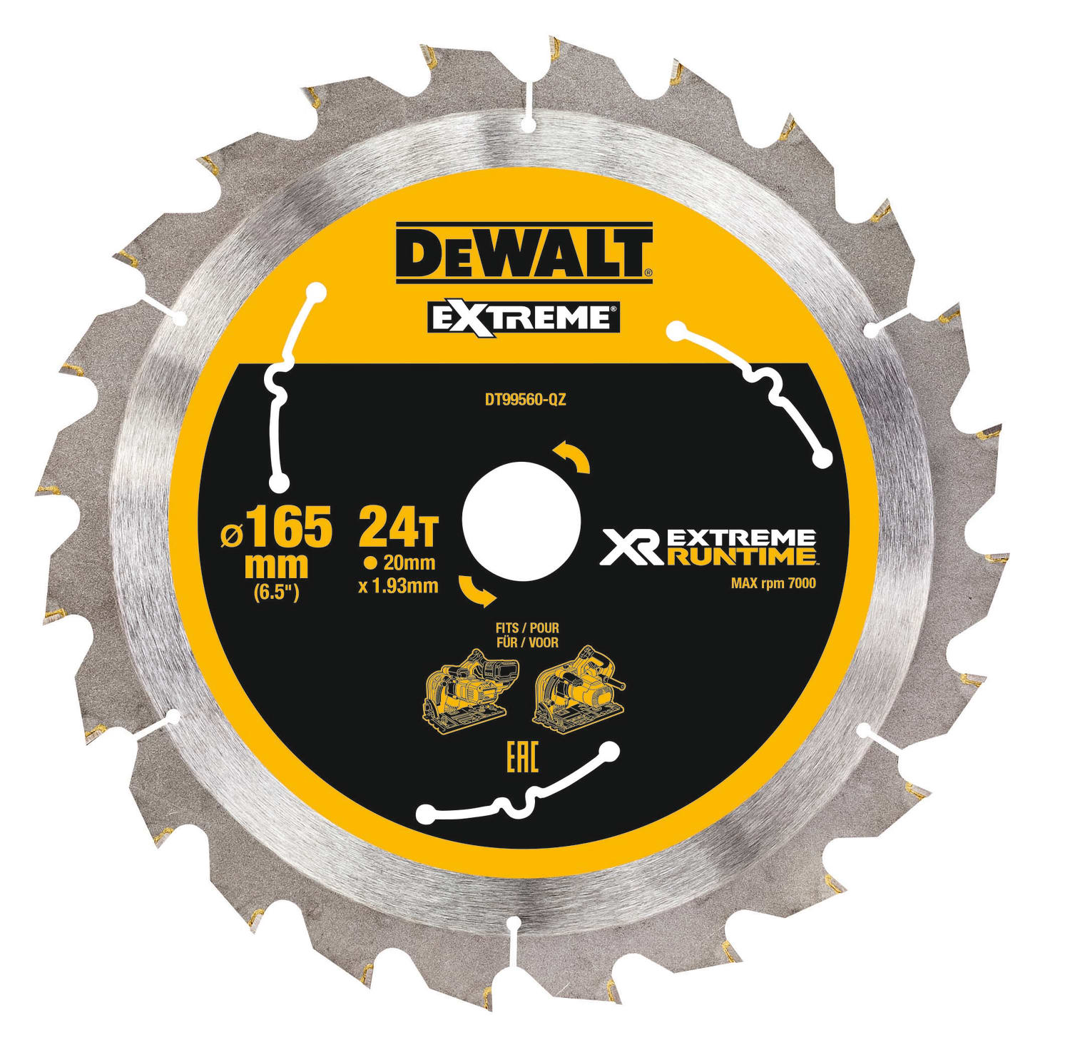 DEWALT rundsavklinger til akkusave, Ø165/20 mm, 24 td.