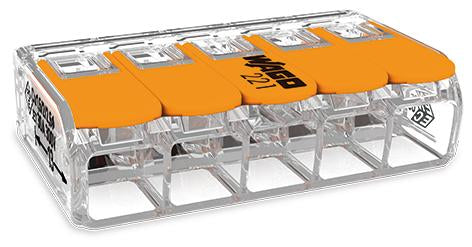 Samlemuffe 5x0,5-6 mm² transparent med orange pal, serie 221