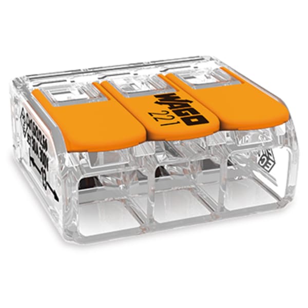 Samlemuffe 3x0,5-6 mm² transparent med orange pal, serie 221