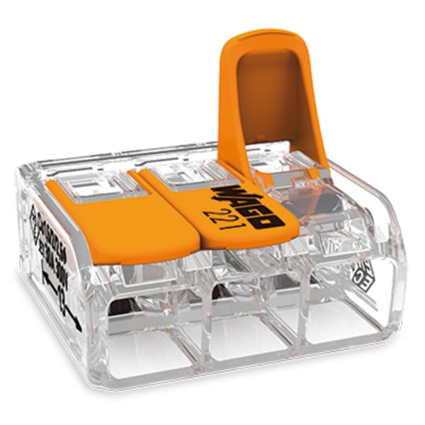 Samlemuffe 3x0,5-6 mm² transparent med orange pal, serie 221