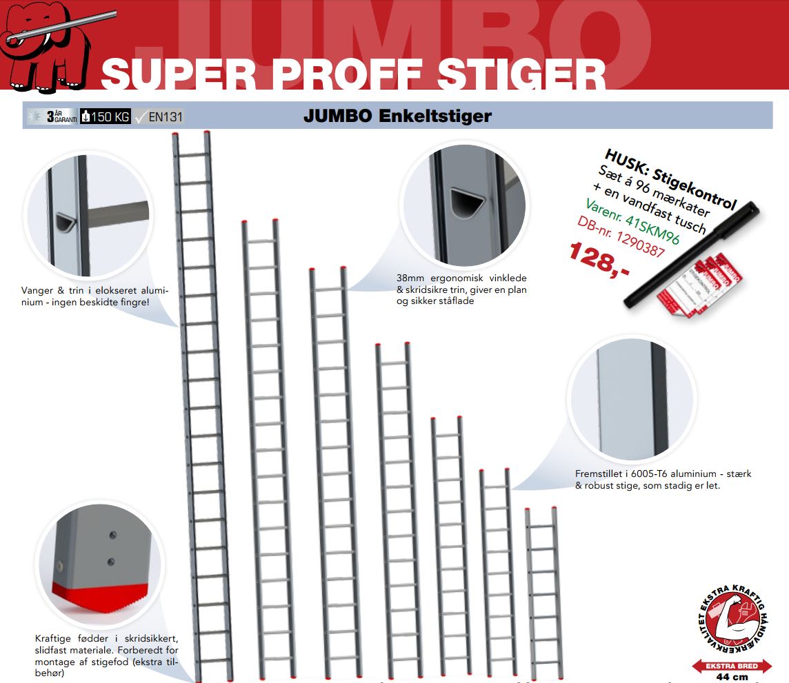 JUMBO enkeltstige Super Proff, 11 trin/3,2 m