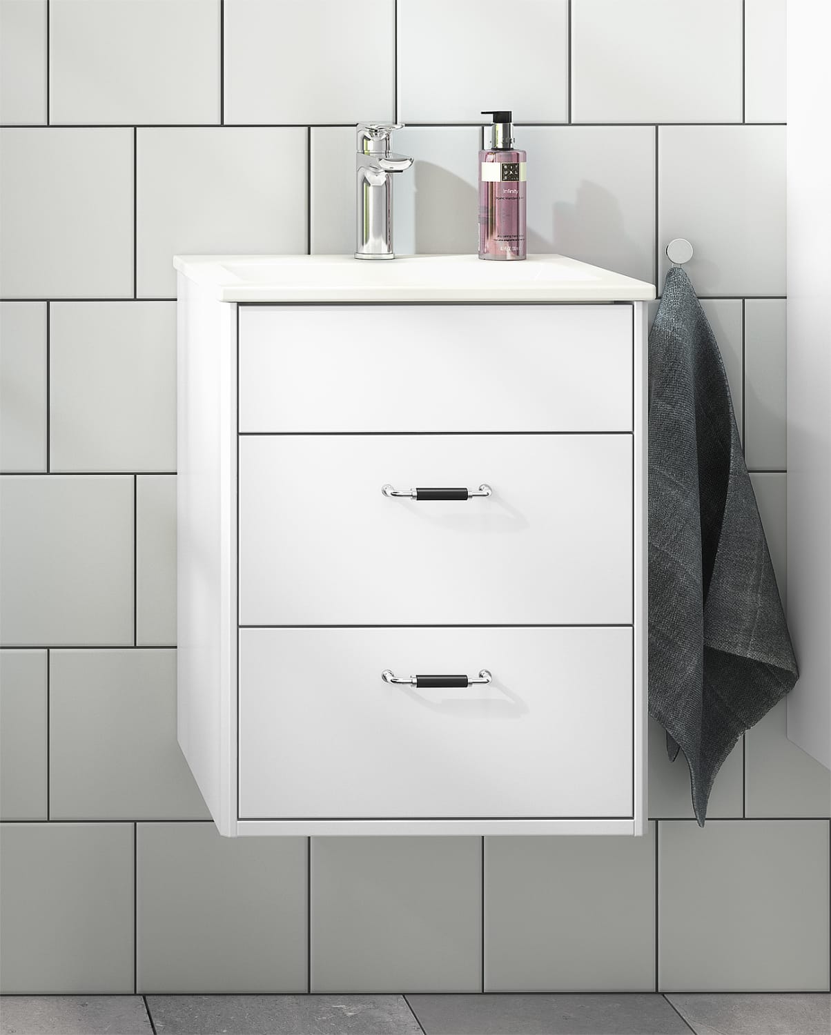 Gustavsberg Graphic møbelsæt 45 cm med 2 skuffer hvid, vask 1 hanehul