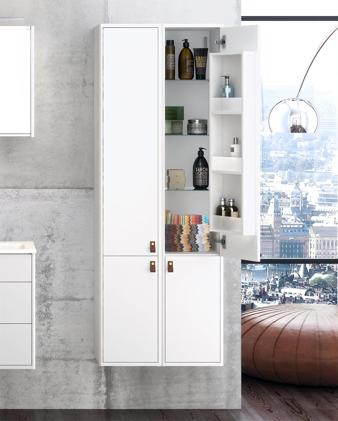 Graphic højskab 30x165x32 cm med 2 låger hvid glat