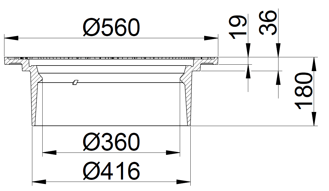 Duco 425 x 180 mm karm uden pakning, rund, flydende, SG SORT
