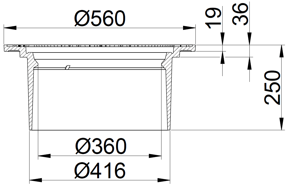Duco 425 x 250 mm karm uden pakning, rund, flydende, SG SORT