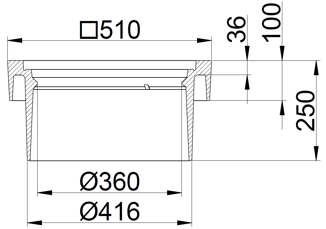 Duco 425 x 250 mm karm uden pakning, firkantet, fast, GG SORT