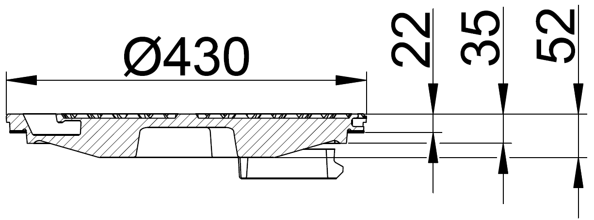 Duco 425 mm dæksel med pakning og fjederlås, 40 t, SG SORT