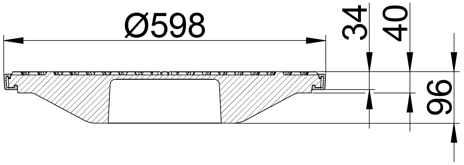 Duco 600 mm dæksel med PUR-pakning og fjederlås, 40 t, SG SORT
