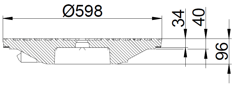 Duco 600 mm rist med pakning og fjederlås, 40 t, SG SORT