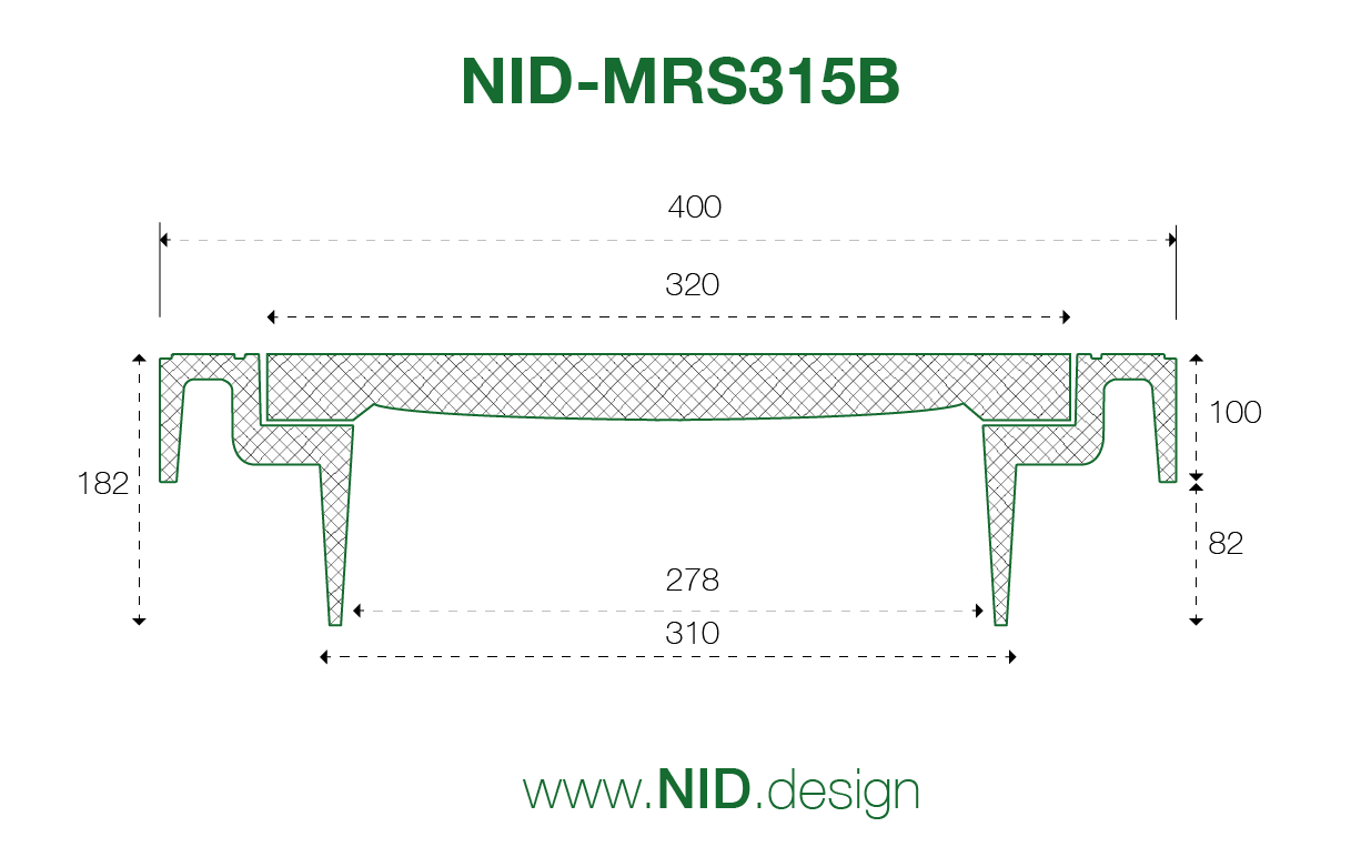 NID 315 x 182 mm karm/dæksel m/lås, firk., fast, 12,5 t, komp.