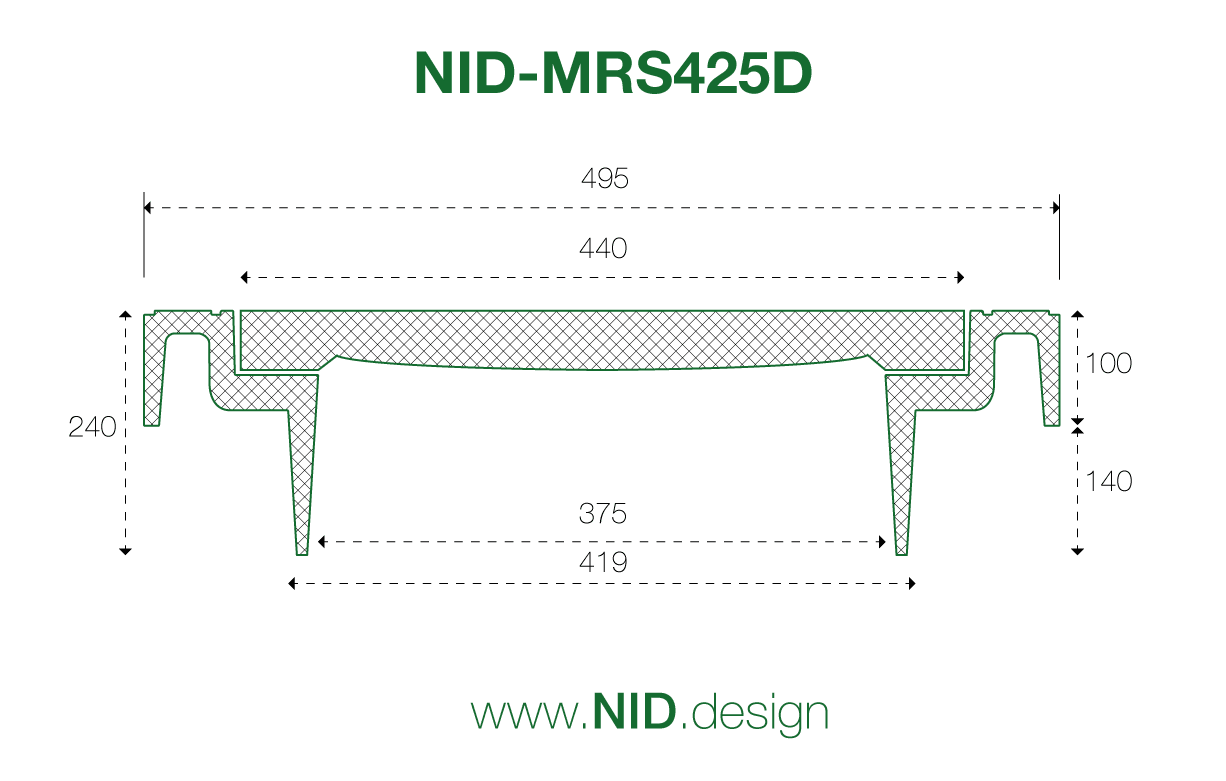 NID 425 mm karm/dæksel m/lås, firkantet, fast, 40 t, komposit