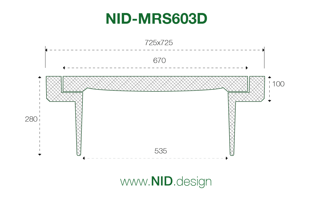 NID 600 x 280 mm karm/dæksel u/lås, firk., flyd., 40 t, komposit