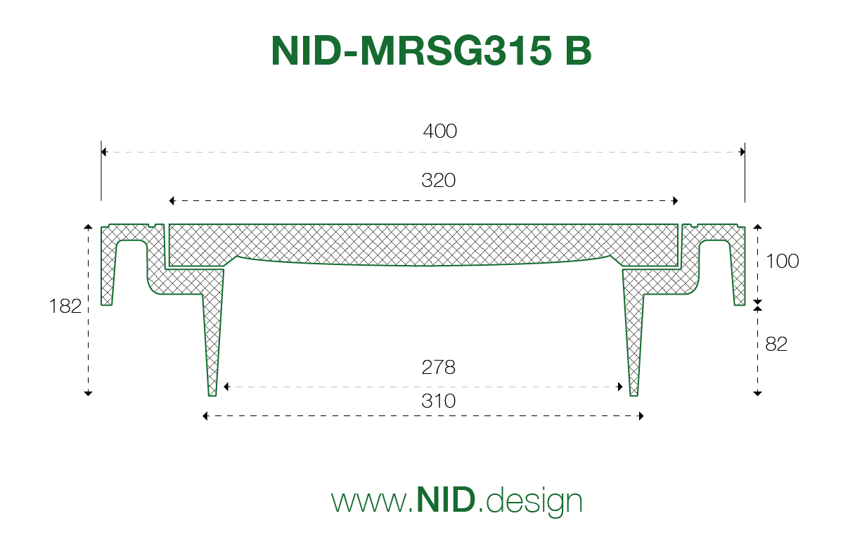 NID 315 mm karm/rist m/lås, firkantet, fast, 12,5 t, komposit