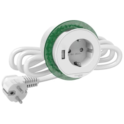 BORD STIKKONTAKT ENKELT M/USB A HVID