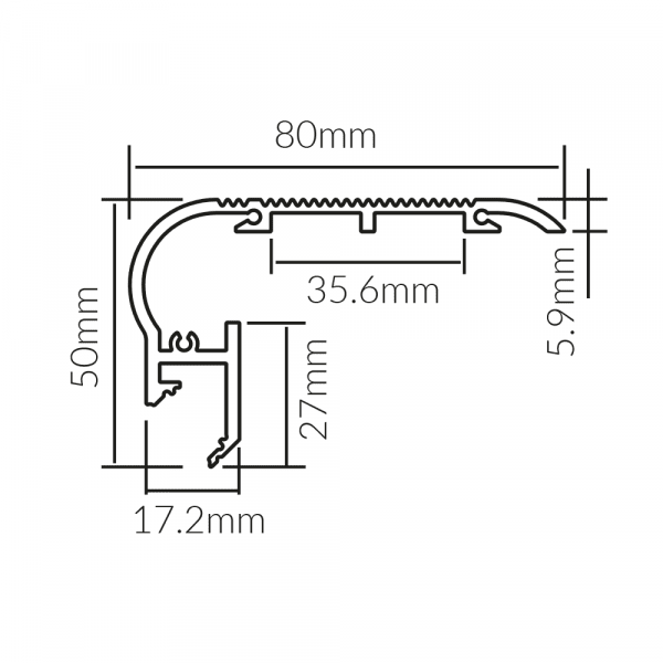 Alu Profil 24S, trappe profil, 2000 x 65 x 27,5 mm, sort/opal