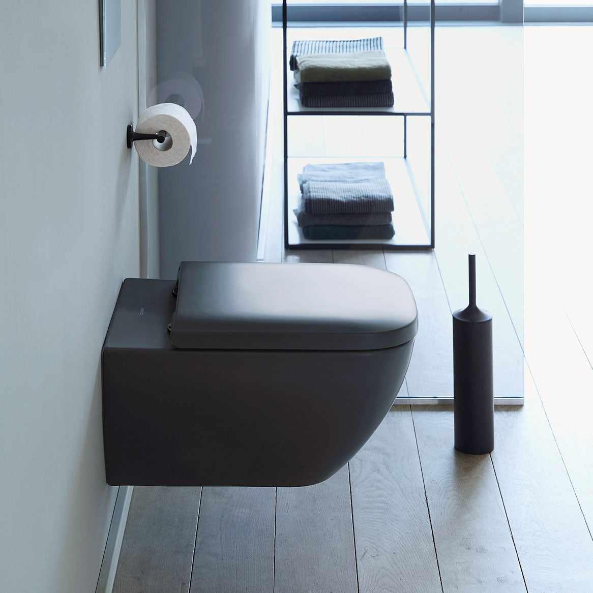 Happy D.2 vægtoilet med åben skylle-rand, antracit, WonderGliss