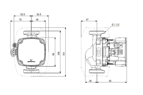 Grundfos ALPHA2 GO 25-90 130 220-240V 9H AG0 1 1/2/130mm