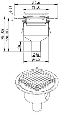 BLÜCHER 50 mm afløbsskål til smøremembran, uden studs, lodret
