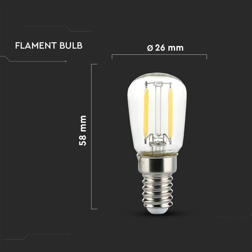 V-Tac 2W LED køleskabspære - Kultråd, ST26, E14 - Erstatning for 20W - 230V - 200lm - RA80