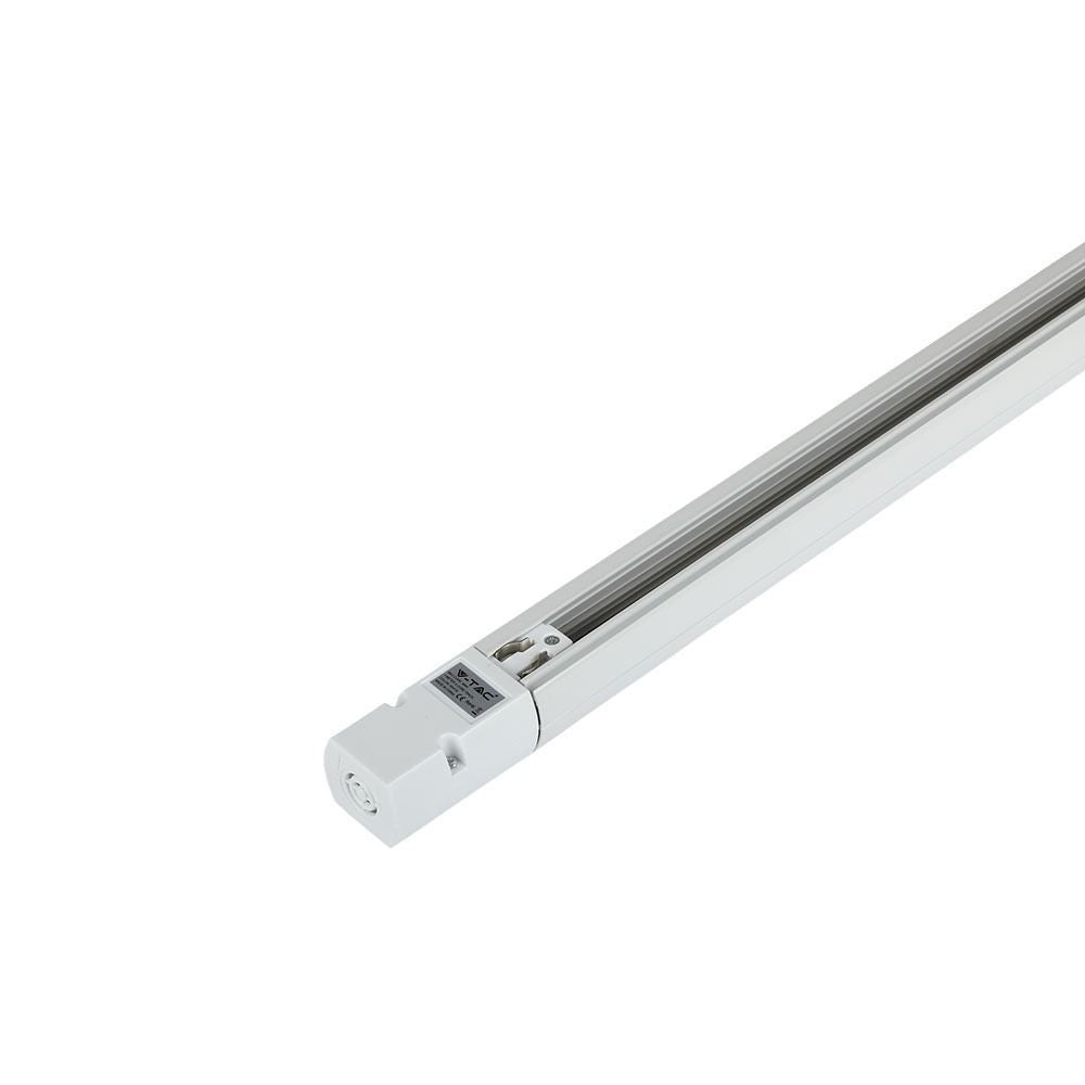 1 meter V-Tac hvid 3-faset skinnespotskinne med tilslutning og endeprop, 230V input
