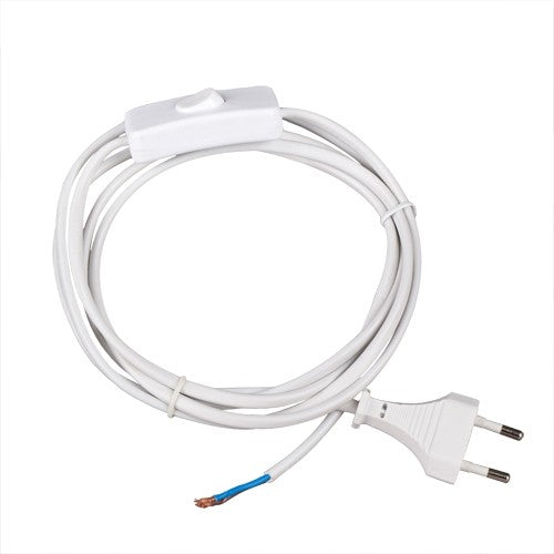 Ledning med afbryder og hanstik, 2M, hvid