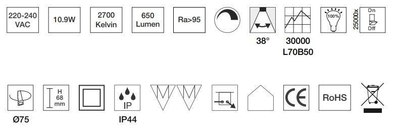 Downlight Velia LED 10,9W 2700K, 650 lm, 230V rund, hvid