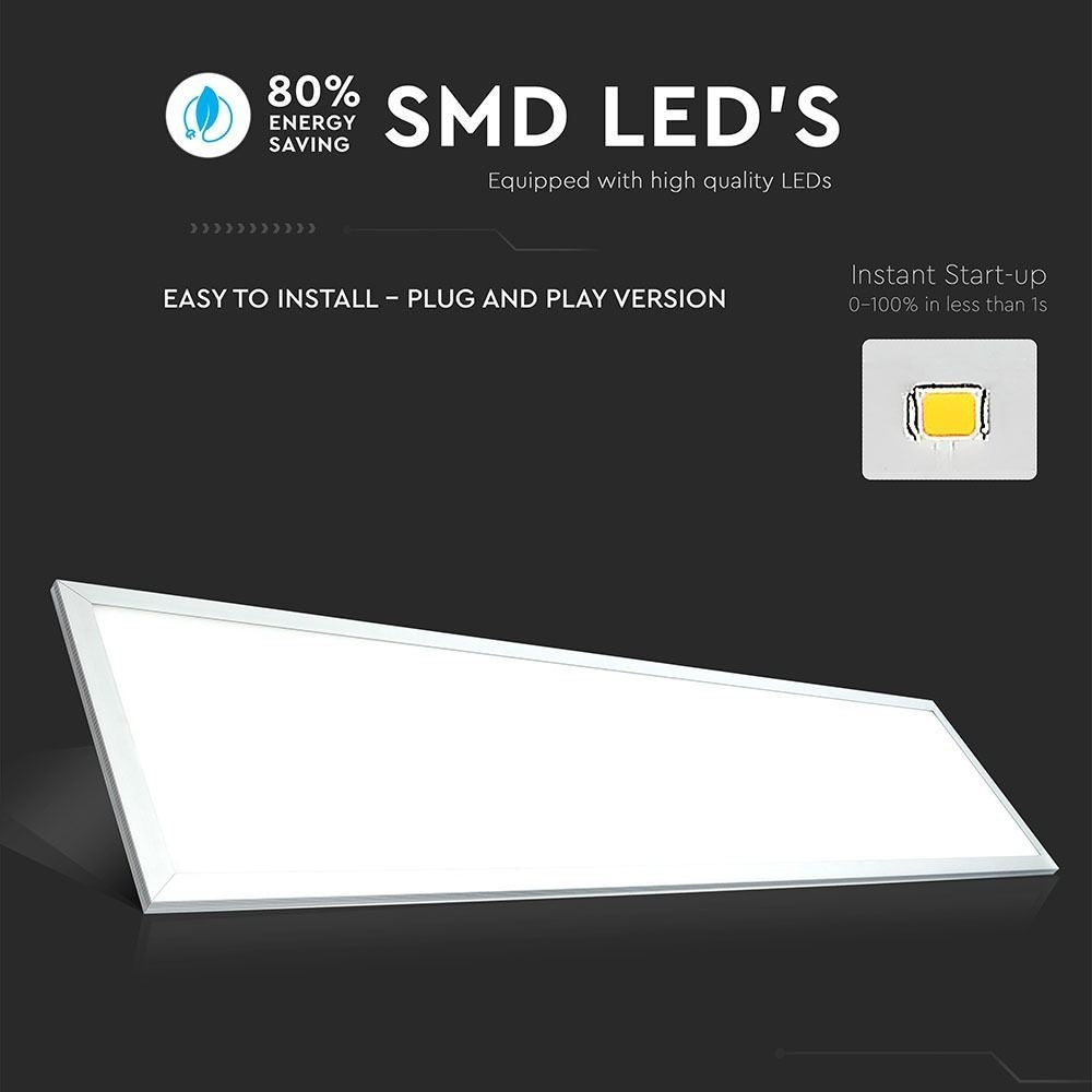 V-Tac LED Panel 120x30 - 29W, hvid kant, erstatter 150W, 3480lm, RA80
