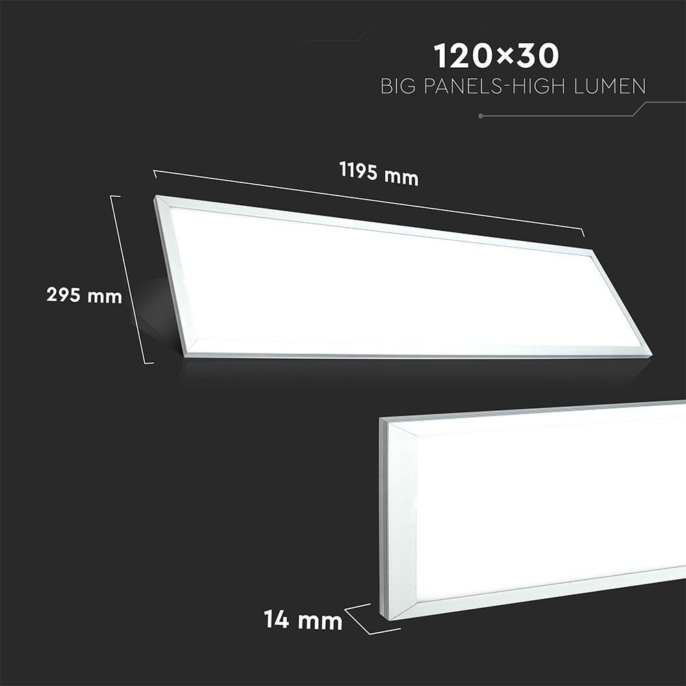 V-Tac LED Panel 120x30 - 29W, hvid kant, erstatter 150W, 3480lm, RA80
