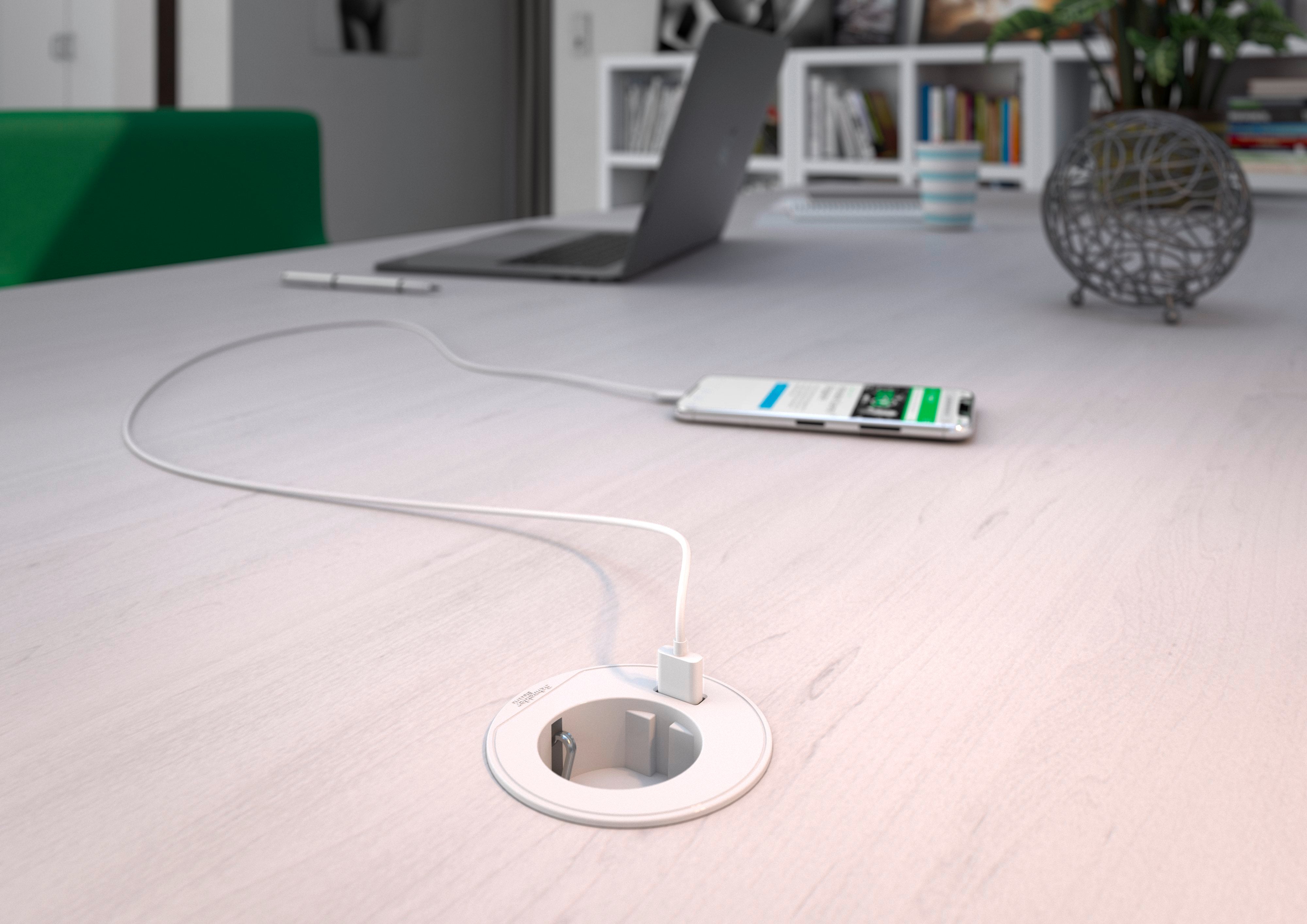 BORD STIKKONTAKT ENKELT M/USB A HVID