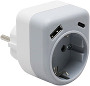 STIKPROP, 1-VEJS MED USB-A/C, JORDET, HVID