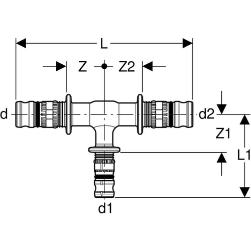 50 x 40 x 50 mm Pres T-stykke PVDF Mepla
