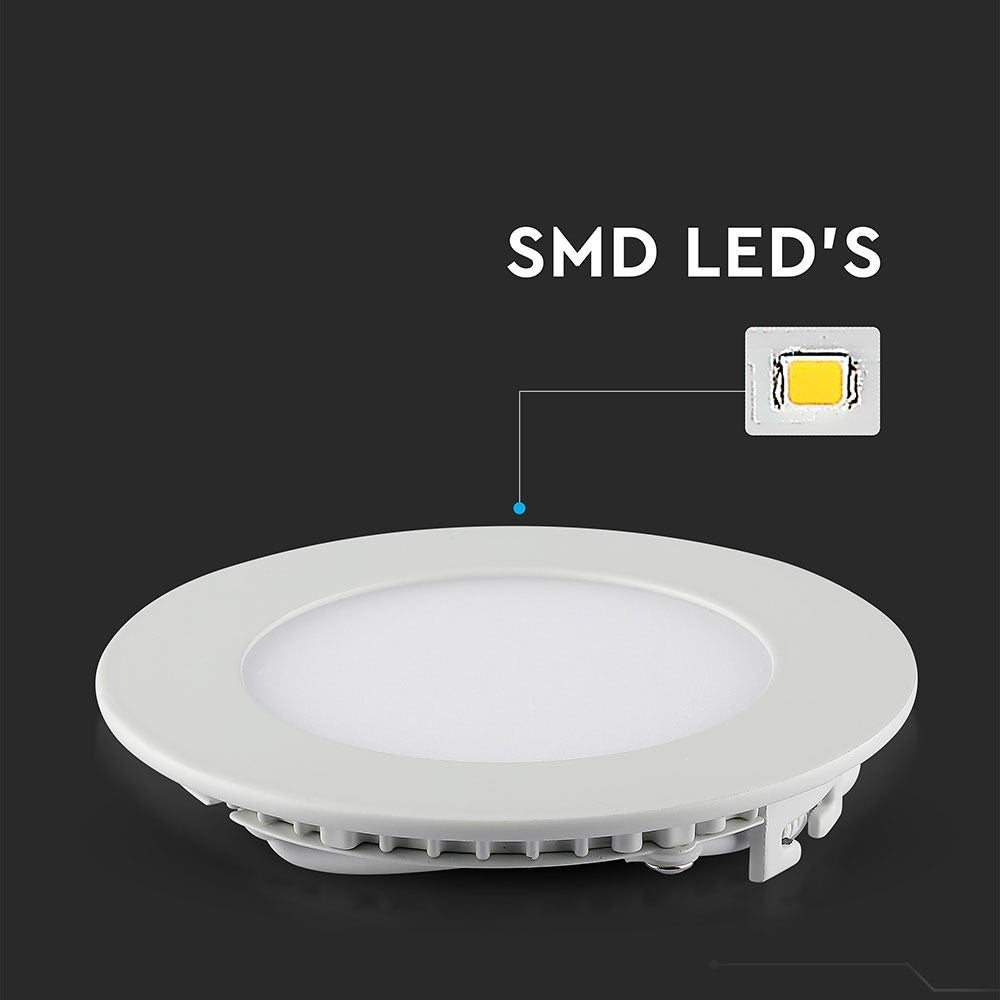 V-Tac 3W LED indbygningspanel - Ø7,3 cm hul, Ø8,4 cm mål, 230V, 25W erstatning, 130lm, RA80