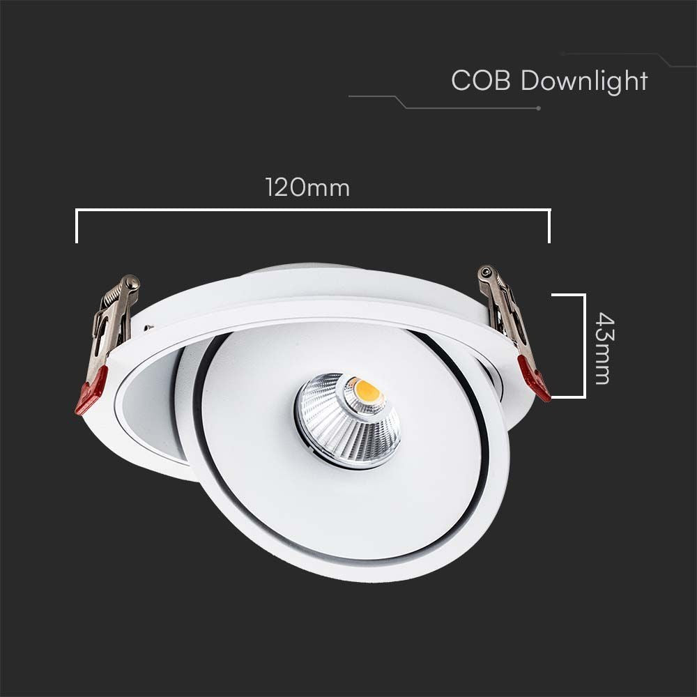 V-Tac 12W Indbygningsspot - Ø10,5 cm Hul, Ø12 cm Mål, 3i1 Design, Hvid Kant, 785lm, RA90 - 230V