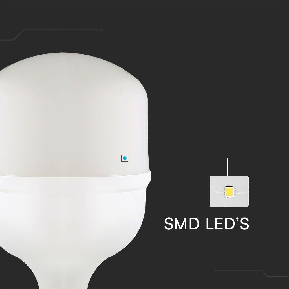 V-Tac 50W LED pære med E27 stor fatning og E40 ringadapter - 5400lm, RA80, 230V