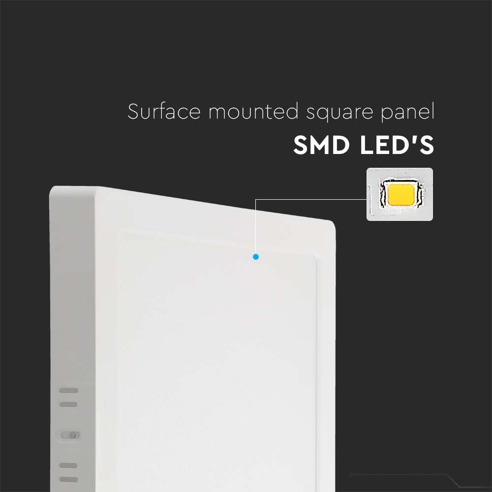 V-Tac 12W LED Loftslampe - 17 x 17cm, Hvid Kant, Inkl. Lyskilde - 1200lm, RA80, 230V, 3cm Højde