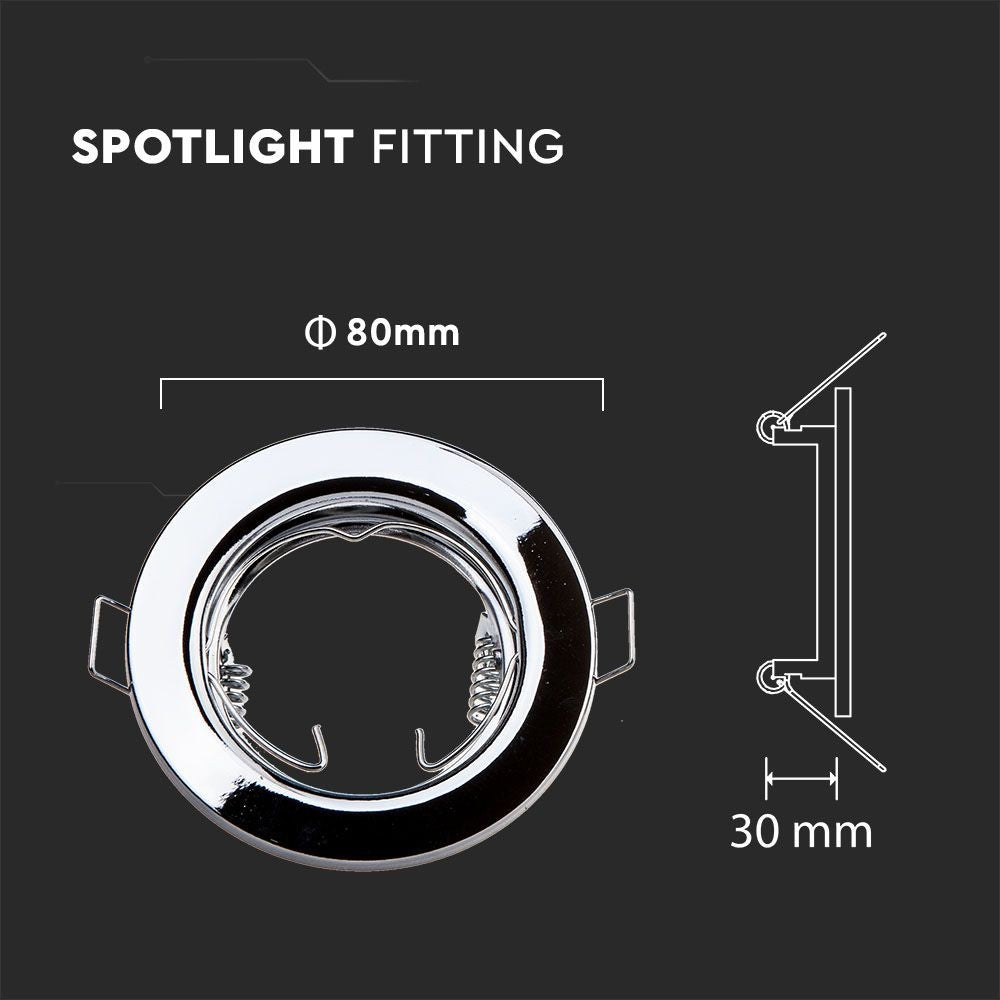 Downlight kit med kromfinish, uden lyskilde - Hul: Ø6,5 cm, Mål: Ø8 cm, vælg MR16 eller GU10 fatning